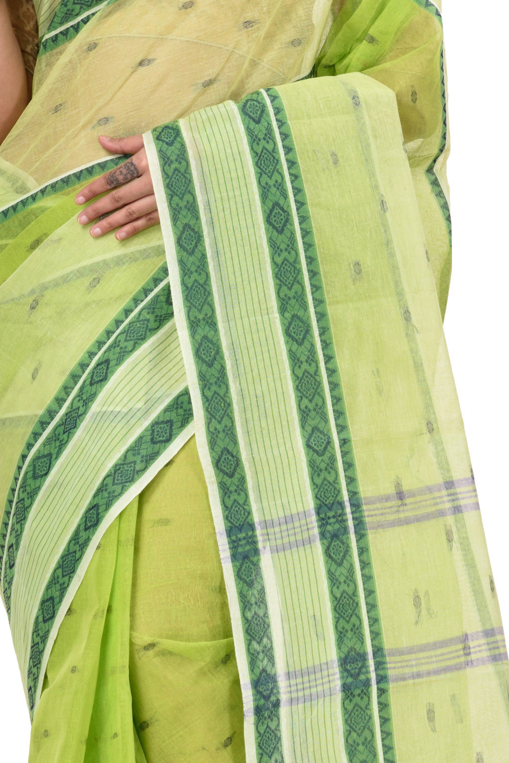 Olive Green Pure Cotton Debdash Tant Saree (345)